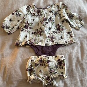 Nicole Miller Floral Diaper Cover Set - Cream and Purple